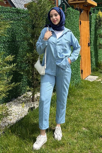 Tesettür Diyarı Summer Sofia Linen Double Set - Baby Blue