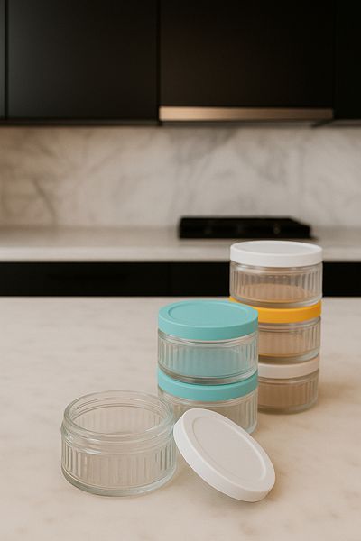 ZURİ DESİGN Set of 6 Airtight Glass Storage Containers - 140 Cc |   Mixed Lid, Leakproof Storage Container Multi-Purpose