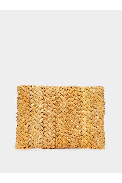 Styli Weave Design Straw Clutch with Chain Strap