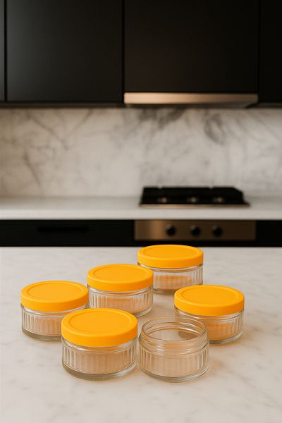 ZURİ DESİGN Set of 6 Airtight Glass Storage Containers - 140 Cc |   Orange Lid, Leakproof Storage Container
