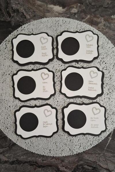 Kutaydan 6-Piece Premium Wood Laser-Cut Coasters - Black-White