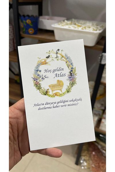 ARLetikettasarım Welcome Written Newborn Gift and Table Card 9,5X15 cm - Arletikettasarım