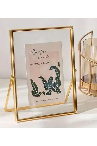 Verda Çerçeve 10X15 cm Gold Metal Frame! Stylish Decorative Photo Frame! Pedestal Double Glazed Frame