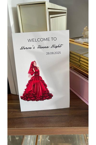 ARLetikettasarım Henna Night Red Closed Dress Wedding Dress Card 8X12 cm 63 Pieces - Arletikettasarım