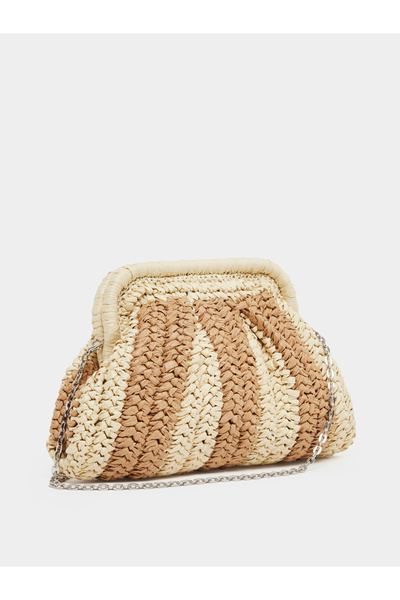 Styli Weave Design Straw Clutch with Chain Strap