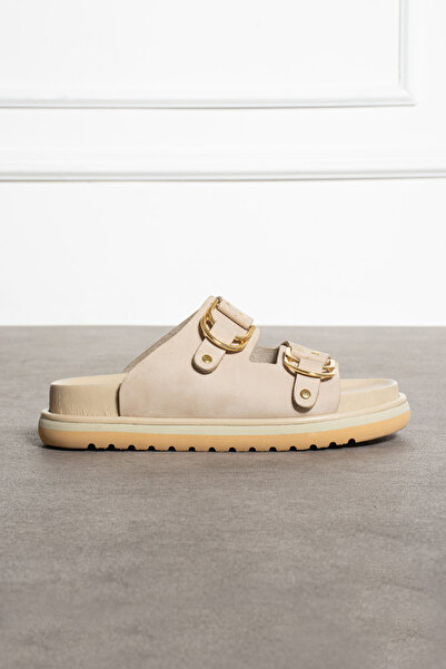 walviss شبشب نسائي من الجلد الطبيعي بإبزيم مزدوج من Osso بلون فاتح إكرو (كريمي).