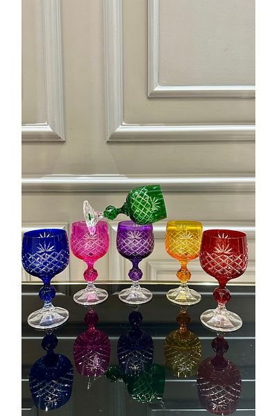 Vakıf home Bohemia Crystal Pineapple Model Colorful Cutting Handcrafted Footed Coffee Side Water Glass
