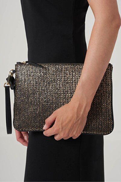 UTOPIAN Hasır Doku Deri Clutch