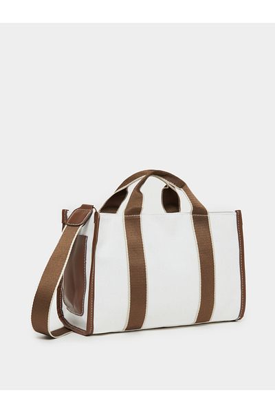 Styli Contrast Trim Double Top Handbag with Removable Shoulder Strap