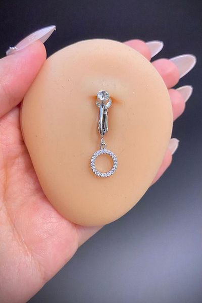 Blisse Piercing Silver Color Circle Figured Zircon Stone Dangle Holeless Steel Belly Piercing