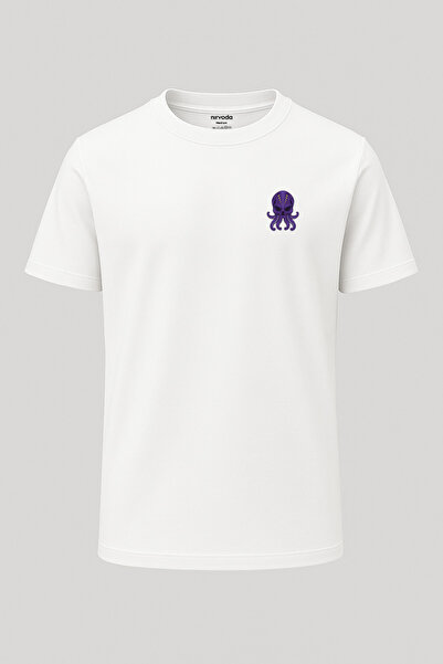 nirvoda Μπλουζάκι Unisex Μωβ με στάμπα Octopus - Crew Neck, Loose Fit