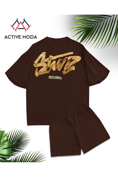 ACTIVE MODA - طقم تي شيرت وشورت رجالي بأكمام قصيرة DWTS7 مقاس كبير 2 قطعة مقاس كبير