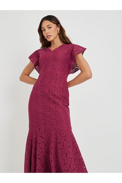 Styli Lace Frill Sleeves Mermaid Maxi Dress