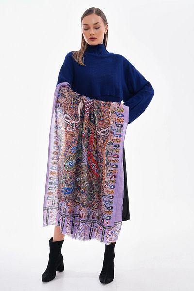 bacc Lilac Patchwork Patterned France Fabric Varaklı Shawl Bcnsv-2515176