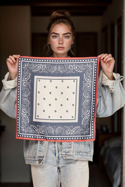 bacc Navy Blue Bordered Bandana Scarf Bcnsv-2513749