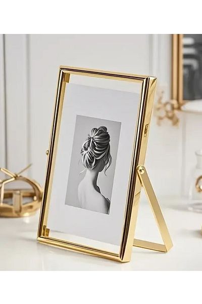 Verda Çerçeve Cadru metalic 10x15 cm! Ramă foto decorativă elegantă! Cadru dublu din sticlă cu picioare