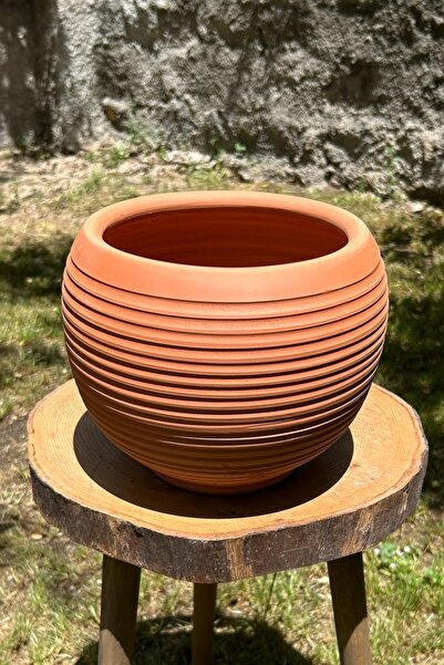 AdenArt El Yapımı Doğal Toprak Dekoratif Küre Saksı Orta Boy 30x32 Cm (TABAKLI)