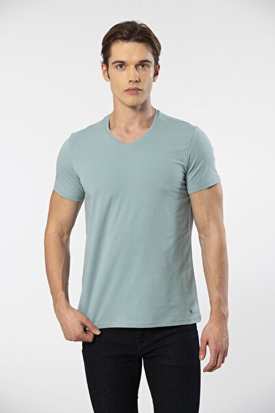 Cacharel Men's V-Neck Lycra T-Shirt 1332/Green1