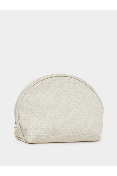 Styli حقيبة غسيل بتصميم نصف قمر من نسيج الراتان مع سحاب للإغلاق