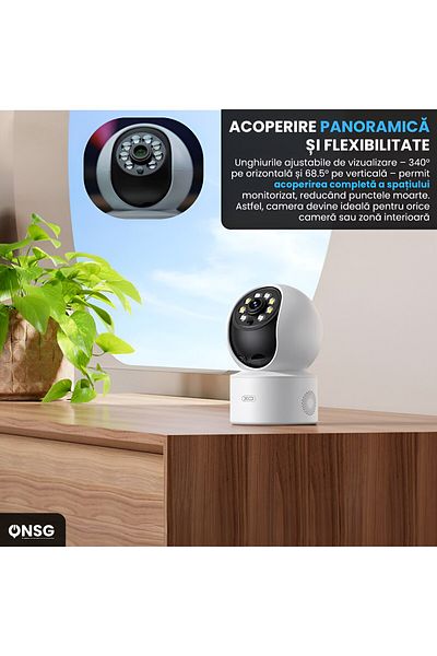 Xo Wifi Surveillance Camera Design, 3mp, Night Vision, Motion Detection, 340°, White