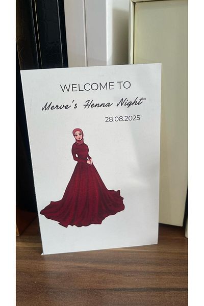 ARLetikettasarım Henna Night Red Dress Closed Bridal Card 8X12 cm 63 Pieces - Arletikettasarım