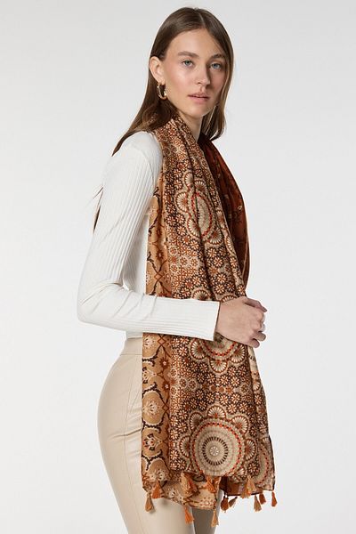 bacc Brown Multi Patterned Tassel Shawl Bcnsv-2515069