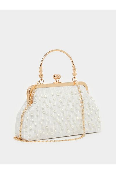Styli White Pearl Embellished Clutch