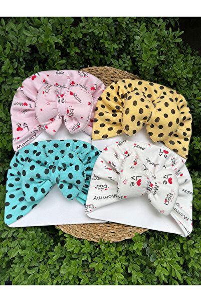 MASENKIDS BEBEK BONE & BANDANA ÇİFT KAT FİYONKLU KARIŞIK DESENLİ 4'LÜ SET