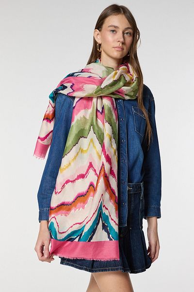 bacc Pink Zigzag Patterned Foil Shawl Bcnsv-2515087