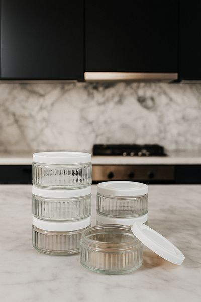 ZURİ DESİGN Set of 6 Airtight Glass Storage Containers - 140 Cc |   White Lid, Leakproof Storage Container Multi-Purpose