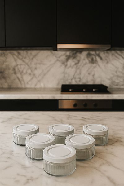 ZURİ DESİGN Set of 6 Airtight Glass Storage Containers - 140 Cc |   Off-White Lid, Leakproof Storage Container