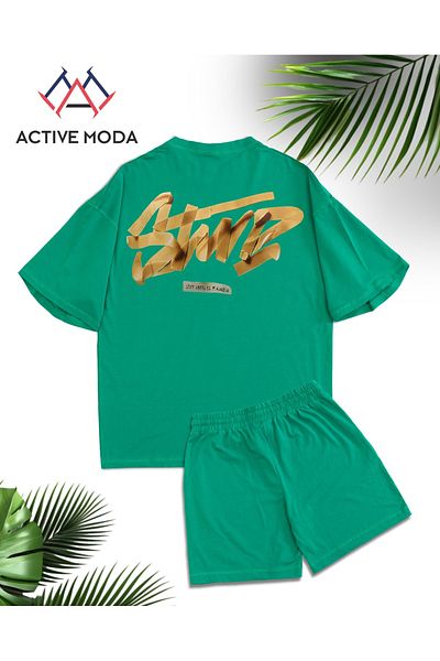 ACTIVE MODA - طقم تي شيرت وشورت رجالي بأكمام قصيرة DWTS7 مقاس كبير 2 قطعة مقاس كبير