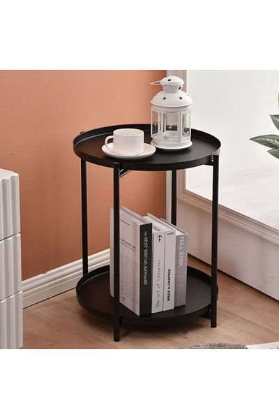FOXMAG24 Coffee table, made of metal, with 2 levels, dimensions 42 x 52 cm, removable tray, black