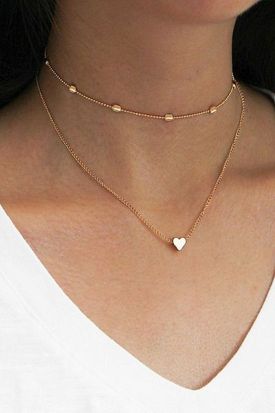 HISCOSMETIC Women's Gold Mini Heart Detailed Necklace Set of 2