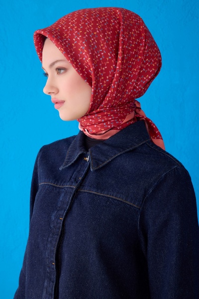 Belli وشاح حرير خالص 4128D (حرير تويل) 90 × 90 أحمر - 33