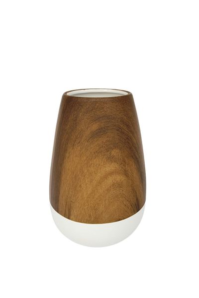 Living Oval ceramic vase, white and brown color, 25 cm
