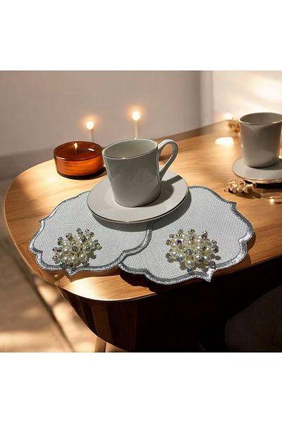 hobidünyam- Silver Edged Silvery Stone Presentation Napkin 2 Pieces