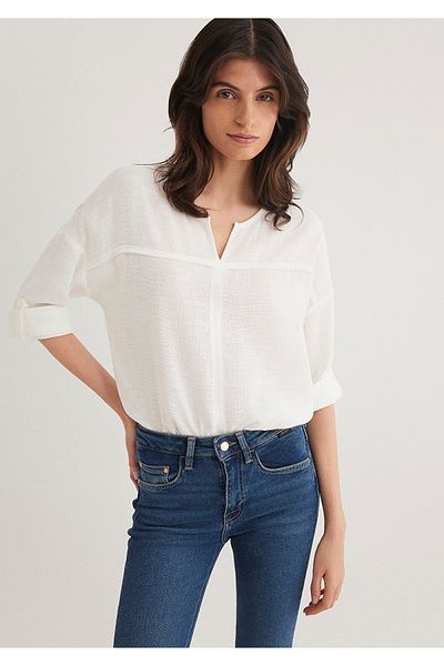 Mavi Weiße Bluse mit V-Ausschnitt 121357 -22937