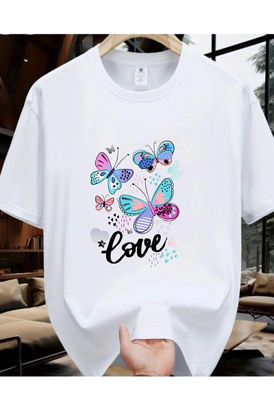 Pink Sky Cotton Oversize Printed Short Sleeve Crew Neck Casual Daily T-Shirt