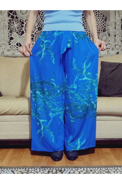 hoaryage Pantaloni cu talie elastică cu model etnic, 100% bumbac, viscoză