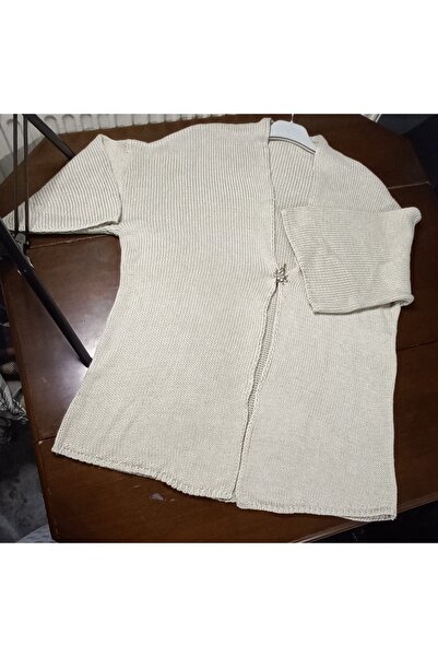 Lovely butik Women's Bat Sleeve Knitted Oversized Stone Color Cardigan