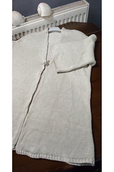 Lovely butik Women's Bat Sleeve Knitted Oversized Stone Color Cardigan