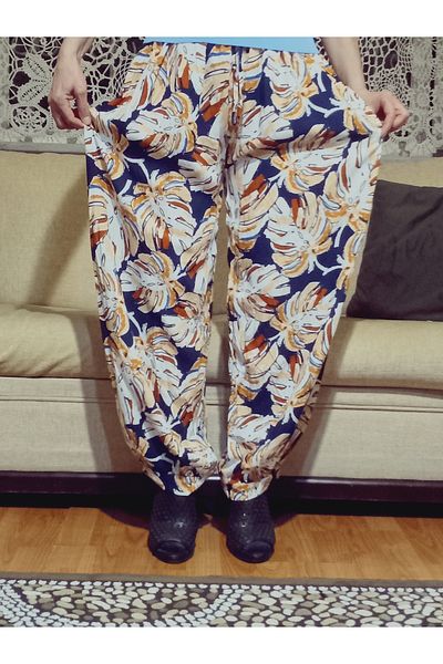 hoaryage Viscose Trousers with Cuffs, Elastic Waist, Patterned 100% Cotton, Oversize