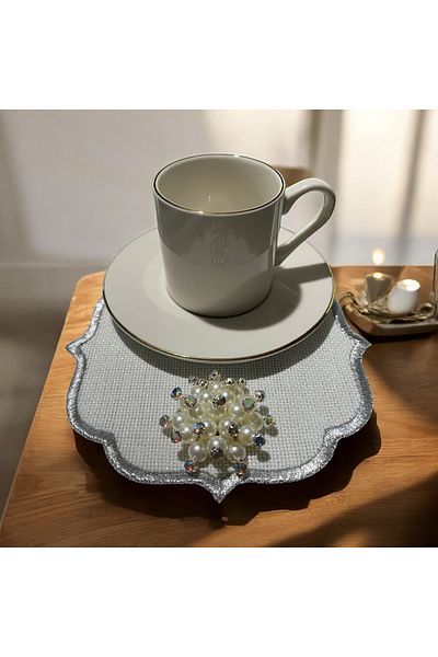 hobidünyam- Silver Edged Silvery Stone Presentation Napkin 2 Pieces