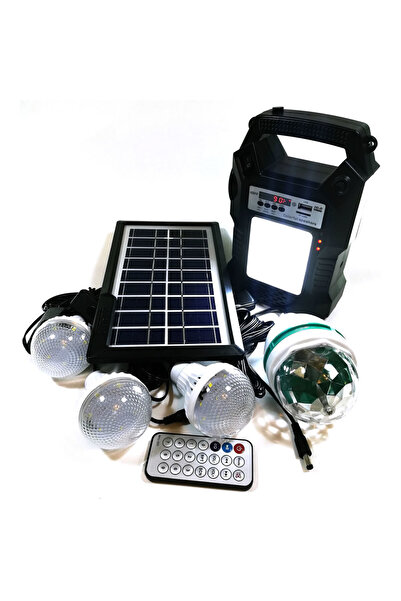 MNMYSTYLE Sistem de iluminare LED cu energie solară, 3 becuri LED, 1 bec disco și lampă portabilă cu player FM și MP3