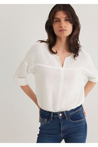 Mavi Weiße Bluse mit V-Ausschnitt 121357 -22937