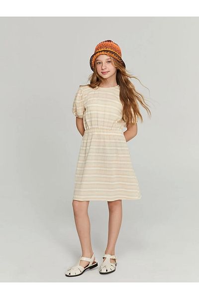 LC Waikiki Lcw Kids Ecru Crew Neck Girl's Dress