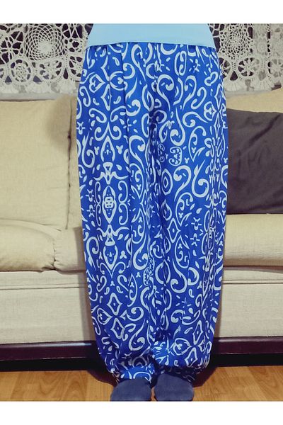 hoaryage Viscose Trousers with Cuffs, Elastic Waist, Patterned 100% Cotton, Oversize