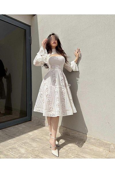 ALANOOD FASHION Elegant two-tone lace dress with a modern design