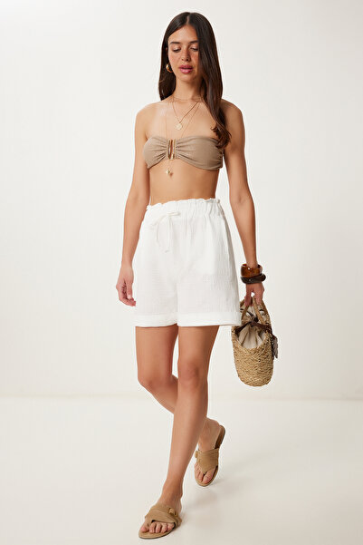 Lovelyİstanbul Σορτς μουσελίνας με κεντημένο χτένι ECRU LHF0029